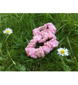 Scrunchies gumička kvietky na ružovej, mini